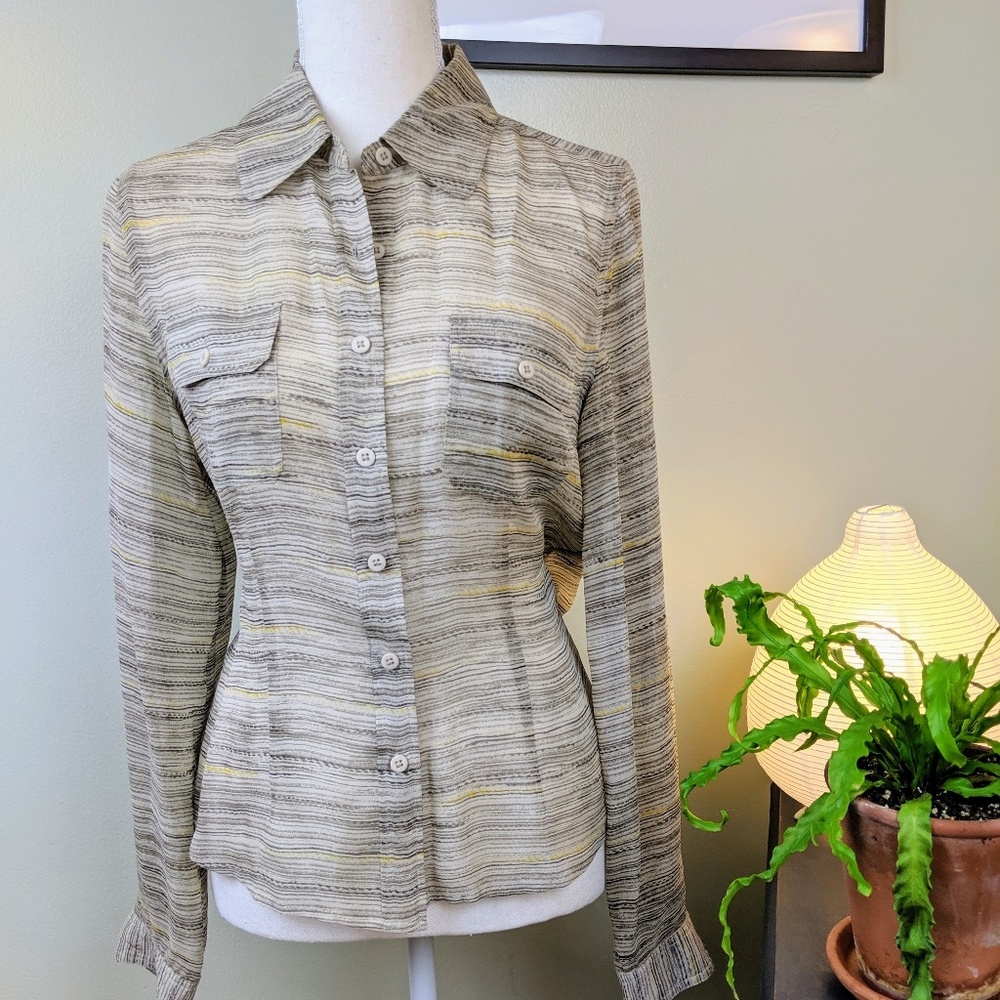 Emanuel Ungaro Beige Striped Button-Up Blouse